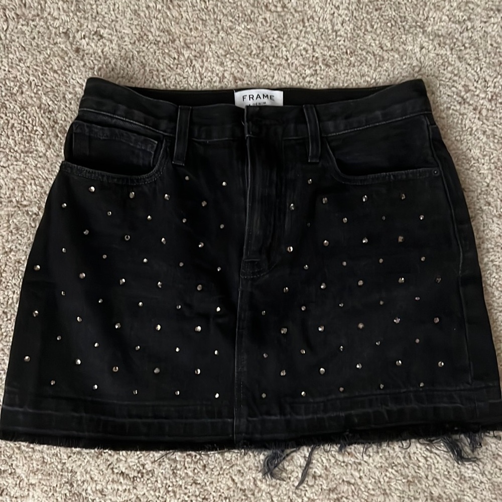 Frame studded mini skirt. Light distress along the bottom. Worn once!